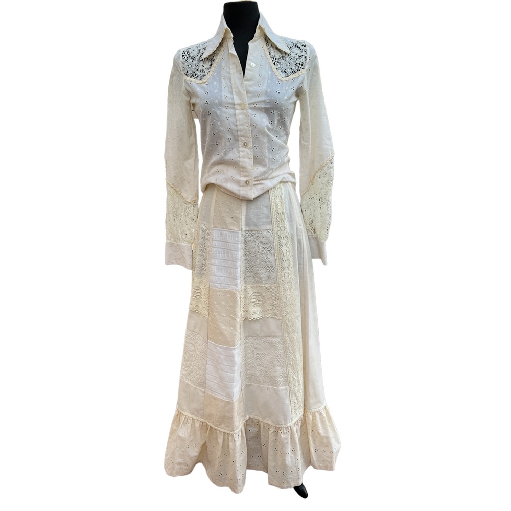 M. BIANCHI CALIFORNIA Vintage Eyelet Ruffle Hem Skirt & Button Down Top AMAZING! - Picture 16 of 16
